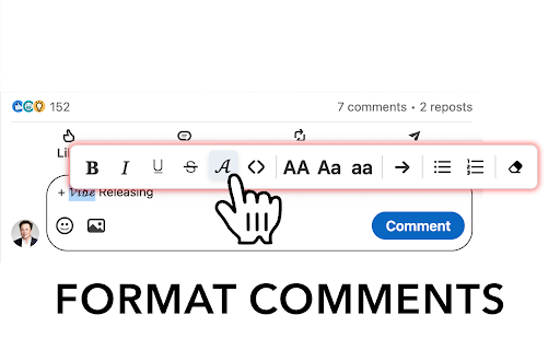 LinkedIn Post Formatter :: Format LinkedIn text with bold, italic, underline, bullet points, and emojis using a selection toolbar.