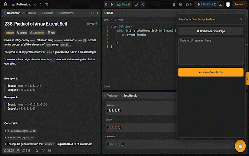 LeetCode Complexity Analyzer :: Instantly analyze time & space complexity of your LeetCode code with AI. Floating chatbot + popup support.