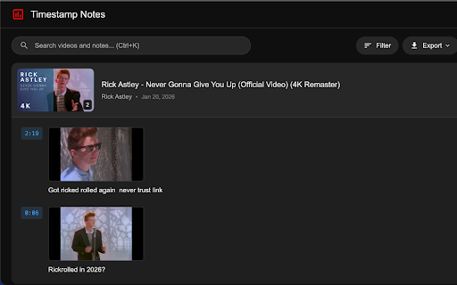 YouTube Timestamp Notes :: Take timestamped notes on YouTube videos. Click any note to jump back instantly.