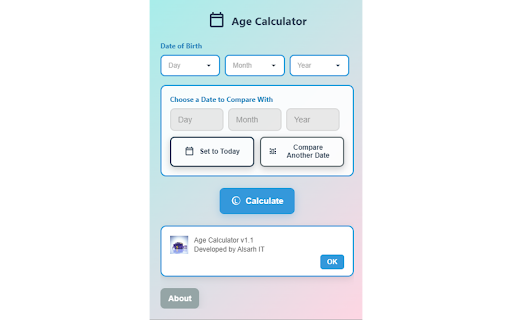 Age Calculator :: Calculate your age in years, months, and days with this easy-to-use popup tool by Alsarh IT