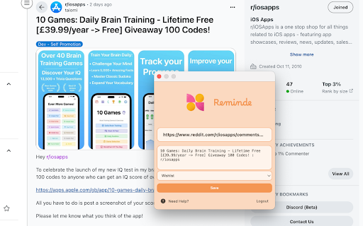 Reminde :: Save content from any website and get reminded
