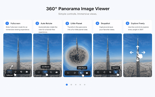 360° Panorama Image Viewer :: Open and explore 360-degree panoramic images locally in a full-screen viewer. Supports JPG, PNG, and WebP.