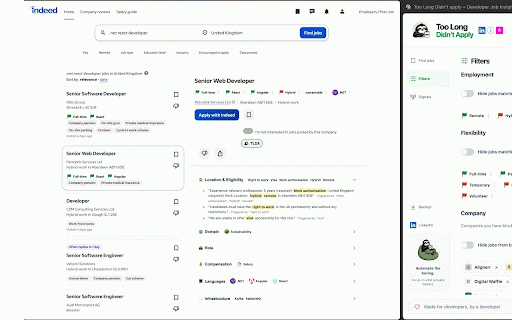 TLDA – Developer Job Insights for LinkedIn, Indeed & Reed :: Analyse developer jobs on LinkedIn, Indeed and Reed for tech stacks, remote work, salary, red flags and role fit.