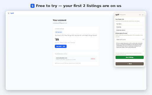 Spiff :: Scrape a vehicle from a dealership page and auto-fill the Facebook Marketplace vehicle listing form for review.