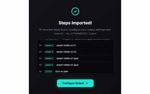 AutoCaseGen - Test Recorder & Code Generator :: Record clicks, inputs & navigation and generate Playwright or Cypress test code with POM support. No server required.