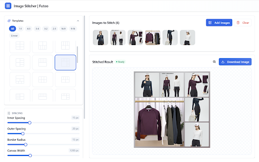 Image Stitcher | Futoo :: Stitch multiple images into one with customizable templates and layouts. By Futoo.