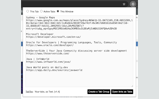 TabTex: Tabs, as Text! :: Export tabs, create tab groups. Extremely quick.