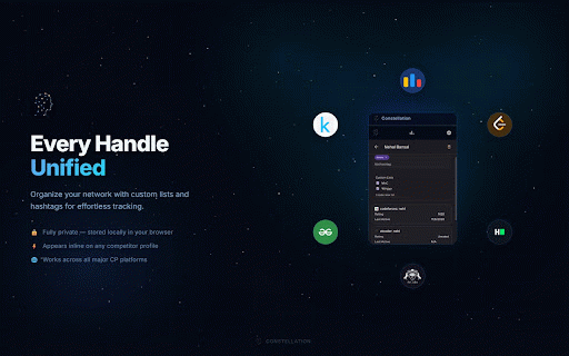 Constellation :: Say goodbye to guessing. Link real names to CP handles across multiple platforms and track friends' ratings, synced across devices.