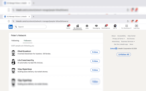 Linktra - LinkedIn Cleaner :: Manage your LinkedIn network and clean up your feed. Unfollow in bulk and filter noise with flexible controls.