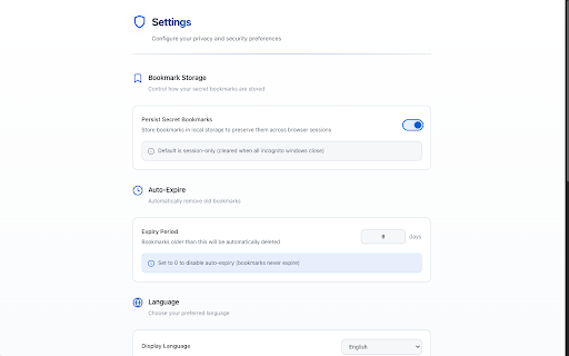 Secret Guard — Private Bookmark Vault, Tab Recovery & History Cleanup :: PIN-locked private bookmark vault with incognito tab recovery and optional history cleanup. 100% local, no accounts.