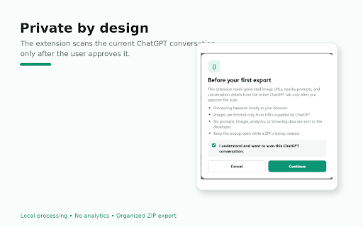 ChatGPT Image & Prompt Exporter :: Export ChatGPT images with prompts, clean filenames, CSV metadata, and local ZIP archives.