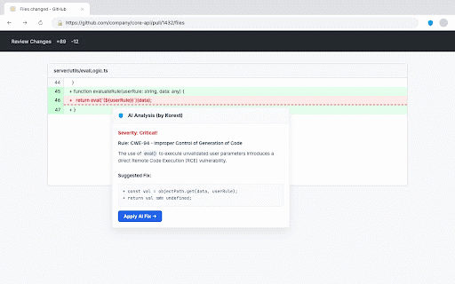 KOREXT - AI Code Governance :: Scan code on GitHub, Colab, Jupyter, Replit, and StackBlitz for security and compliance violations. 72 packs.