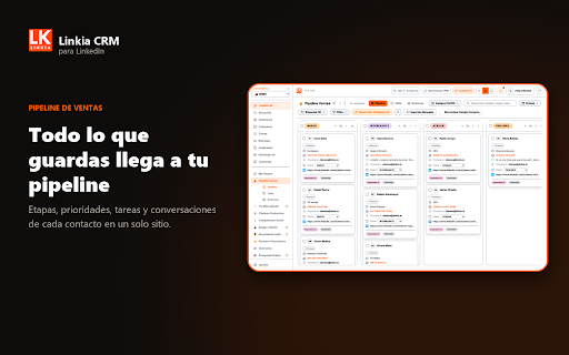 Linkia CRM & LinkedIn Sales :: CRM de ventas para LinkedIn: captura contactos con un clic y deja que el Copiloto IA redacte los mensajes que cierran venta.