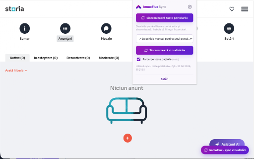 ImmoFlux – Sync vizualizări portaluri :: Importă anunțuri și sincronizează vizualizările din portalurile imobiliare, direct în contul tău ImmoFlux.