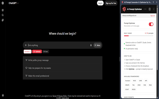 AI Prompt Generator & Optimizer by Feedough :: Optimize prompts on ChatGPT, Claude, Gemini, DeepSeek & Kimi. Choose a prompting framework and get better AI results instantly.
