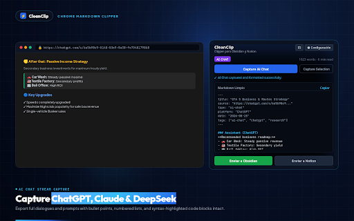 CleanClip: Web Clipper for Obsidian & Notion :: AI-powered clean Markdown web clipper that syncs to Obsidian and Notion.