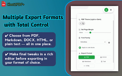 AI Exporter, ChatGPT to PDF :: Convert your AI conversations to pdf, docx, markdown, html and text effortlessly with powerful customization features.