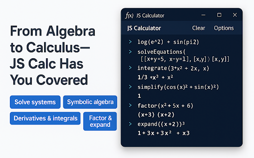 JS Calculator :: A versatile scientific calculator extension for Chrome powered by js libraries, inspired by Google Calculator & Cloudy Calculator.
