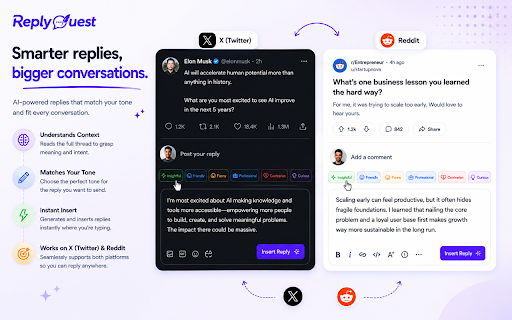 ReplyQuest – AI Auto Reply & Email Writer :: AI reply generator that drafts natural, context-aware responses for emails, comments, social posts, and message threads in seconds