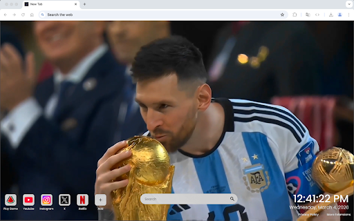 Lionel Messi: The World Cup Kiss Live Wallpaper :: Relive the legendary World Cup victory moment as Lionel Messi celebrates with the trophy in this iconic new tab.