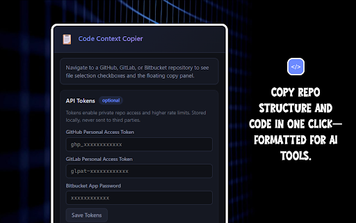 Code Context Copier :: One-click copy of GitHub/GitLab/Bitbucket repo structure & files in AI-ready format.