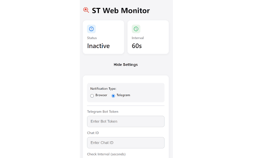 ST Web Monitor :: Monitor webpage elements for changes and get notified via Telegram or browser notifications.