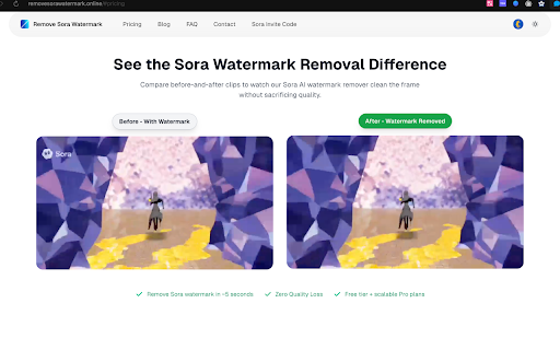 Remove Sora Watermark :: Quickly download Sora videos without watermarks using the official extension.