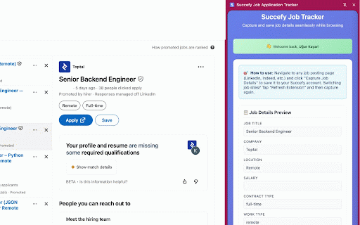 Succefy Job Application Tracker :: Capture and save job application details to Succefy seamlessly