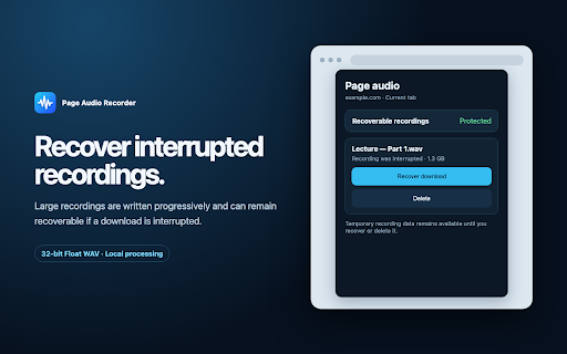 Page Audio Recorder :: Download discoverable source audio or record active-tab audio as lossless WAV.