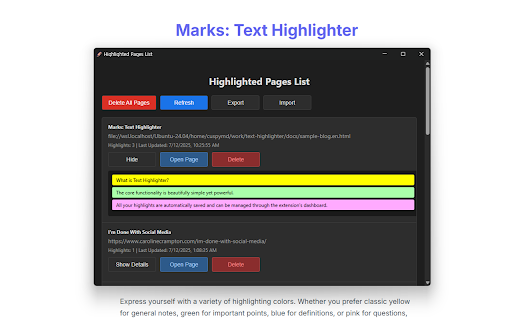 Marks: Text Highlighter :: Extension to select text on web pages and mark with colors