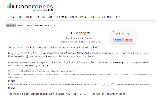 Codeforces Problem Timer :: A draggable, pinnable timer with toggle controls.