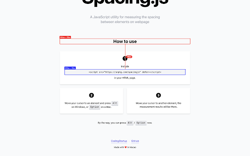 SpacingJS - Updated Fork :: Precision spacing measurement tool for web developers and designers. Hold Alt/Option key and hover over elements to measure.
