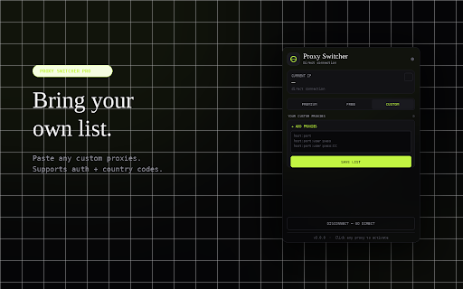 Proxy Switcher Pro :: Switch proxies with one click. Premium, custom & 20+ countries of free proxies. Beautiful dark UI.