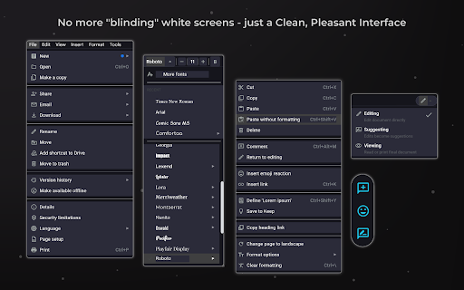 Google Docs Dark Mode 2025 :: Turns Google Docs dark without changing your file. Made in hours so my eyes stop bleeding from bright docs
