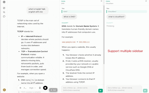 ChatGPT Side Panel :: A side panel for ChatGPT that lets you highlight text, ask follow-up questions, and keep reading without losing your place.