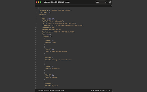Tabs2JSON :: Export full page text and metadata from selected Chrome tabs to JSON.