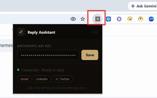 Reply Assistant :: AI-powered replies for Gmail, LinkedIn & X — one click, any tone.