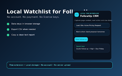 Page Notes & FollowUp CRM Assistant :: Save page-based follow-up notes, next actions, and CRM tasks locally in one click.