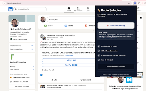 Papio Test Framework Generator + Selector + MCP AI Powered :: AI-Powered Element Inspector, Page Scanner, Zephyr Test Case Generator & Test Framework Generator for QA Engineers