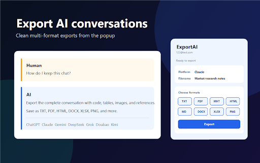 ExportAI - AI Conversation Exporter :: Export AI conversations in one click with multi-platform and multi-format export.