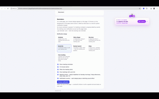 MeetCue :: Get desktop reminders for upcoming calendar meetings, with one-click join.
