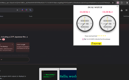 Dual Watch : World Clock Extension :: Stay synchronized across timezones with Dual Watch : World Clock Extension For Chrome