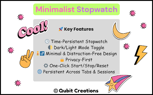 Minimalist Stopwatch :: A distraction-free stopwatch with a sleek UI that runs in the background and persists even after restarting the browser.