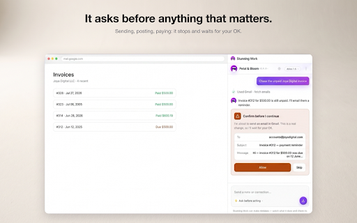 Stunning Cowork :: Your AI agent that does tasks for you — right inside your browser.
