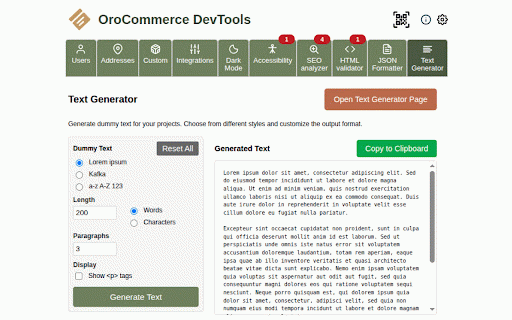 OroCommerce DevTools :: The ultimate toolkit for OroCommerce developers and QA: Smart Form Filler, A11y & SEO Inspectors, HTML Validator, and more.