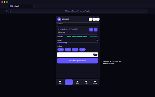 HexVault :: Zero-knowledge password manager with active phishing detection. Auto-fill, generate, and save passwords securely.