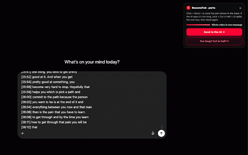 ResumeTub - YouTube Summarizer for ChatGPT :: YouTube summarizer for ChatGPT, Claude & Gemini. Captions grabbed, prompt written, pasted in 1 click — summarize any video fast.