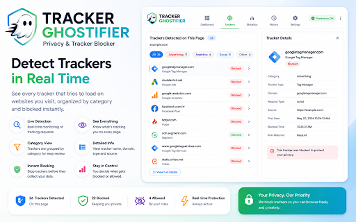 Tracker Ghostifier – Privacy Tracker Blocker :: See who is tracking you. Block them instantly. Privacy-first tracker detection and blocking.