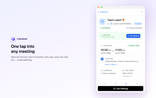 Calendario :: View your Google and Outlook calendar events, holidays, and next meeting time straight from the toolbar.