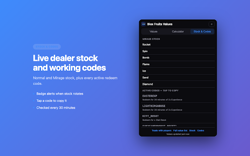 Blox Fruits Values & Trade Calculator :: Blox Fruits values, trade calculator, live stock and codes. Check any trade is a win before you accept.